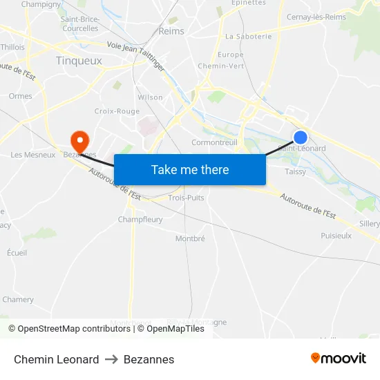 Chemin Leonard to Bezannes map