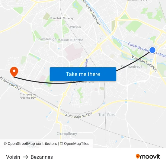 Voisin to Bezannes map