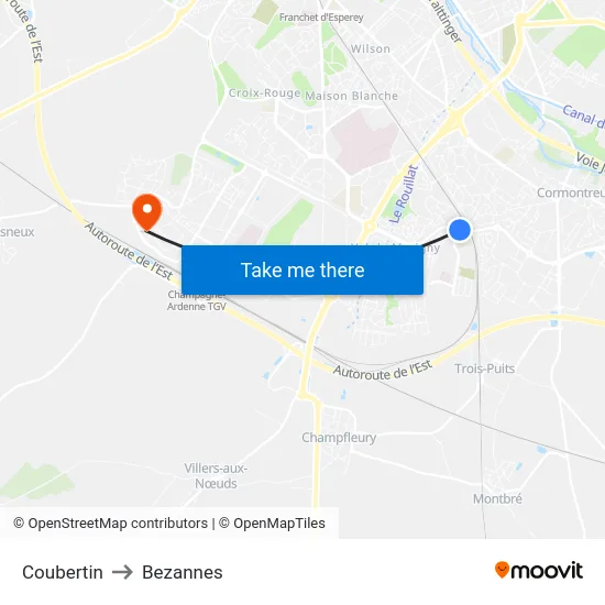 Coubertin to Bezannes map