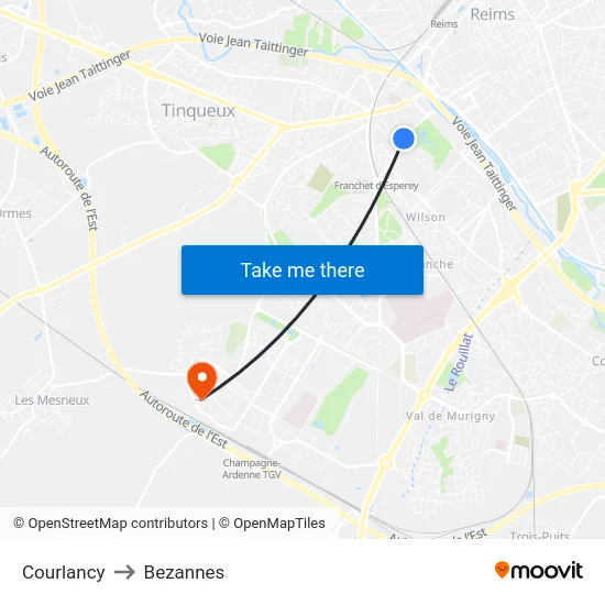 Courlancy to Bezannes map
