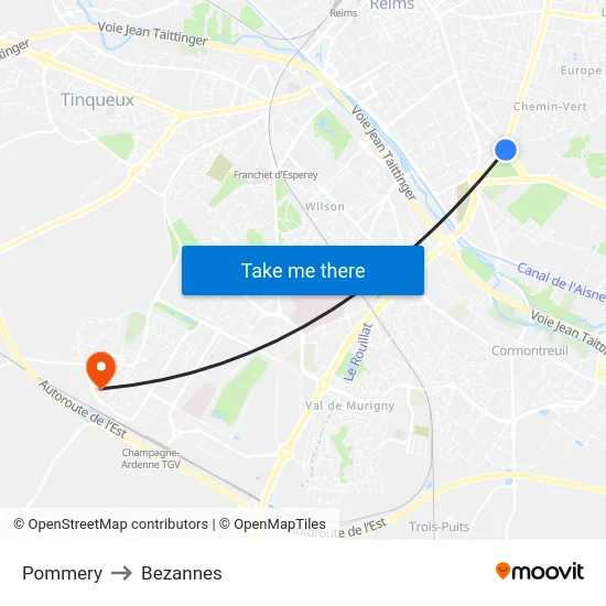 Pommery to Bezannes map