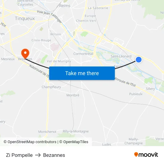 Zi Pompelle to Bezannes map