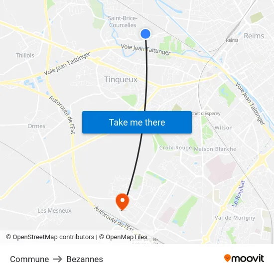 Commune to Bezannes map