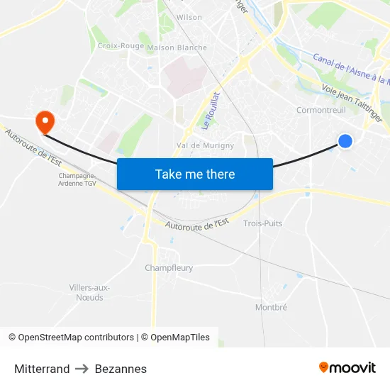 Mitterrand to Bezannes map