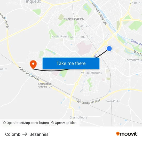 Colomb to Bezannes map