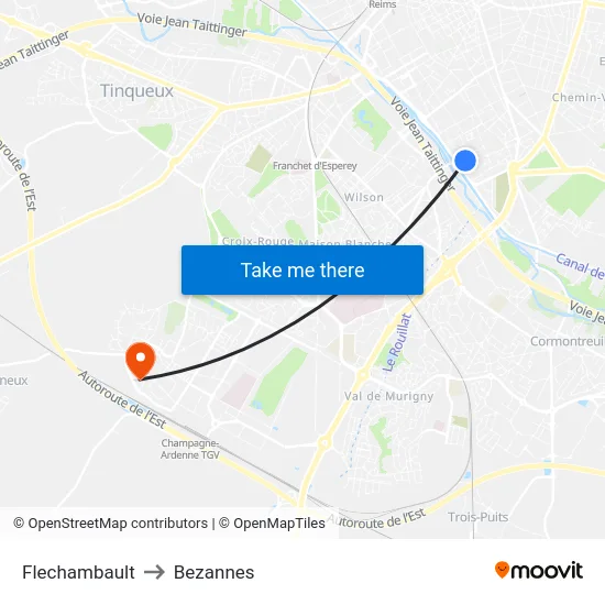 Flechambault to Bezannes map