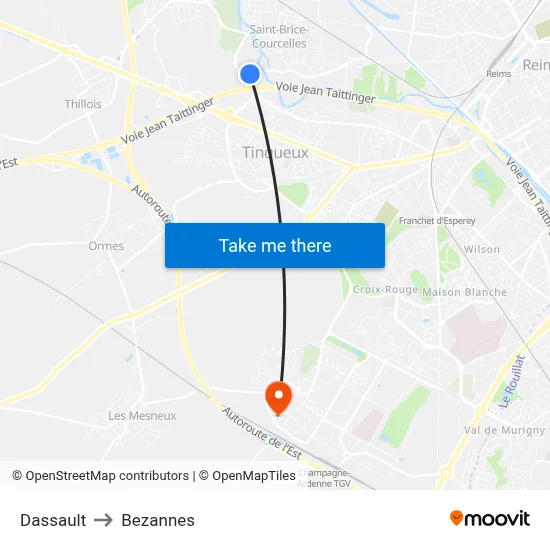 Dassault to Bezannes map