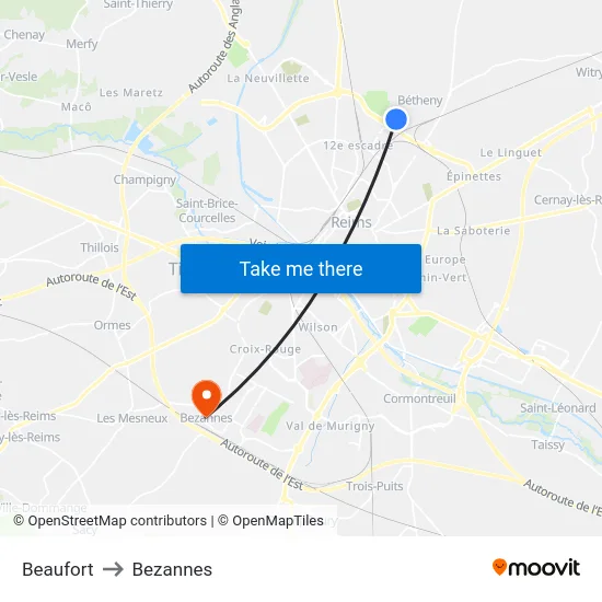 Beaufort to Bezannes map