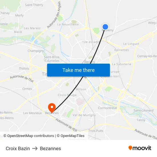 Croix Bazin to Bezannes map