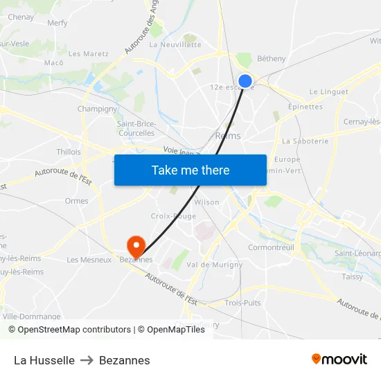 La Husselle to Bezannes map