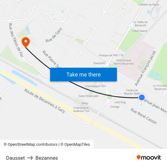 Dausset to Bezannes map