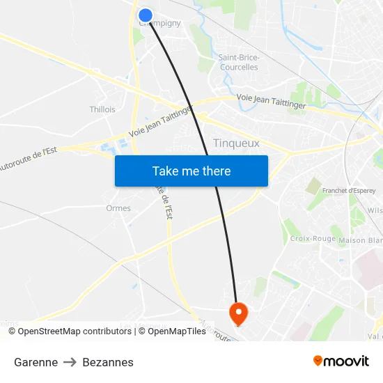 Garenne to Bezannes map