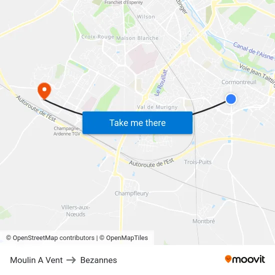 Moulin A Vent to Bezannes map