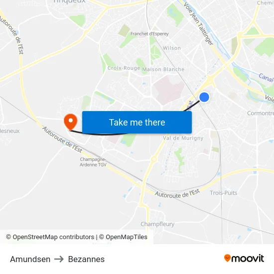 Amundsen to Bezannes map