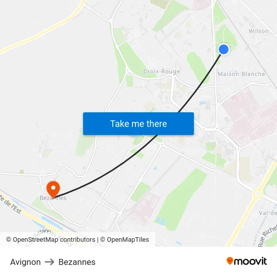 Avignon to Bezannes map