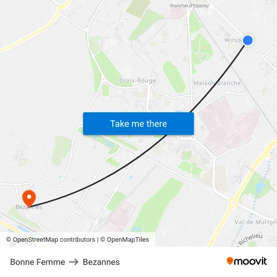 Bonne Femme to Bezannes map