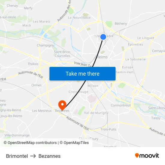 Brimontel to Bezannes map