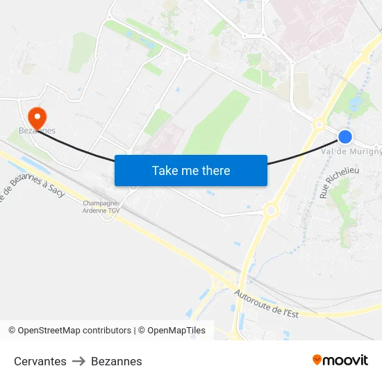 Cervantes to Bezannes map