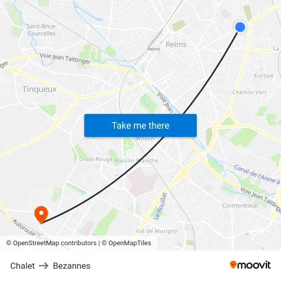 Chalet to Bezannes map