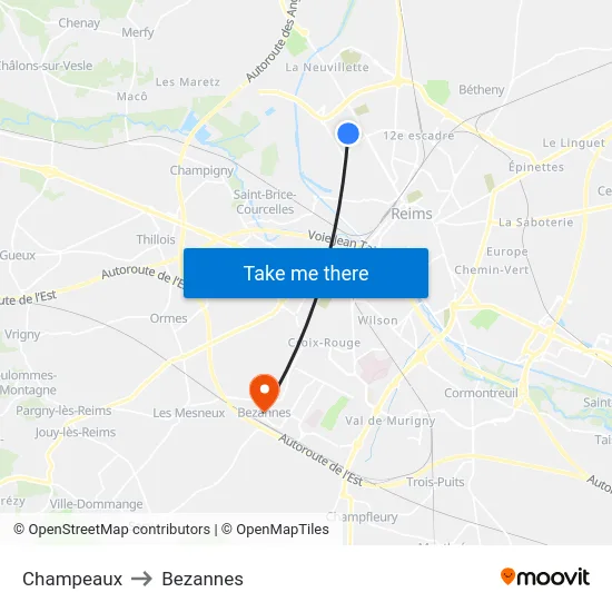 Champeaux to Bezannes map