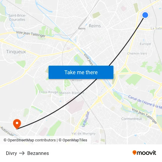 Divry to Bezannes map