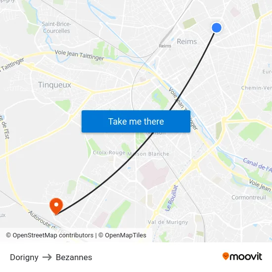 Dorigny to Bezannes map