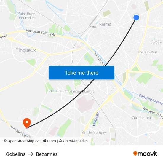Gobelins to Bezannes map
