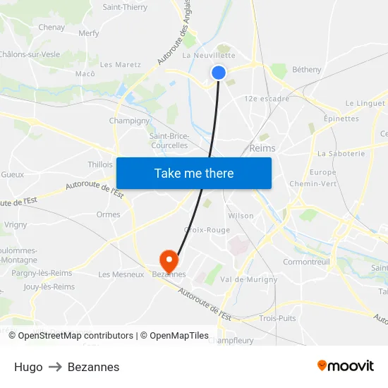 Hugo to Bezannes map