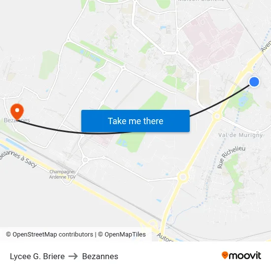 Lycee G. Briere to Bezannes map