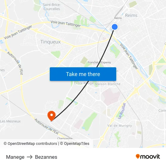 Manege to Bezannes map
