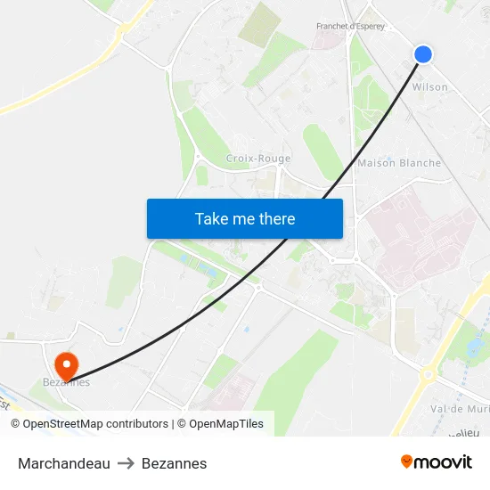 Marchandeau to Bezannes map