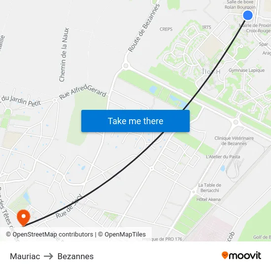 Mauriac to Bezannes map