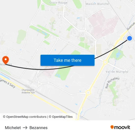 Michelet to Bezannes map