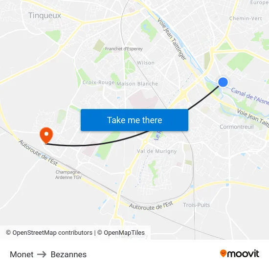 Monet to Bezannes map