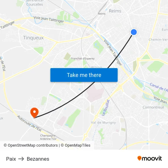 Paix to Bezannes map