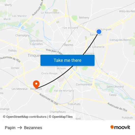 Papin to Bezannes map