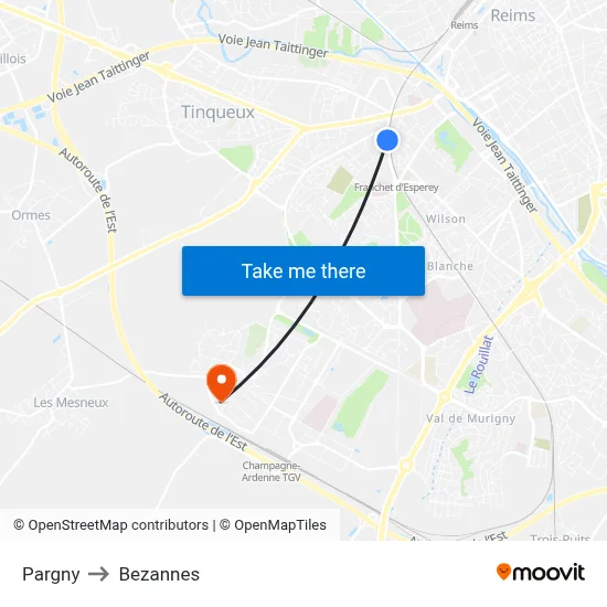 Pargny to Bezannes map