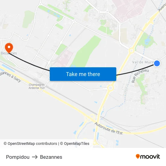 Pompidou to Bezannes map