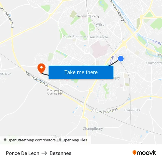 Ponce De Leon to Bezannes map