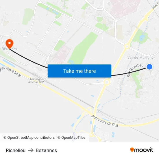 Richelieu to Bezannes map