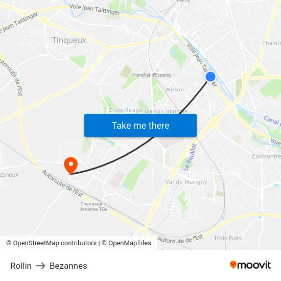 Rollin to Bezannes map