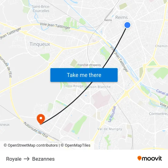 Royale to Bezannes map
