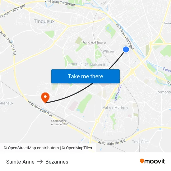Sainte-Anne to Bezannes map