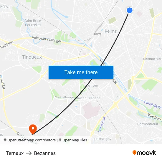 Ternaux to Bezannes map