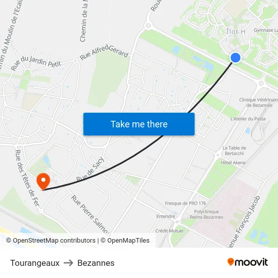 Tourangeaux to Bezannes map