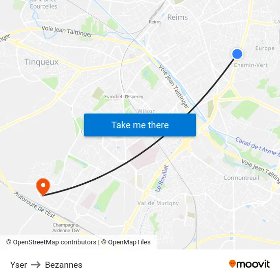 Yser to Bezannes map