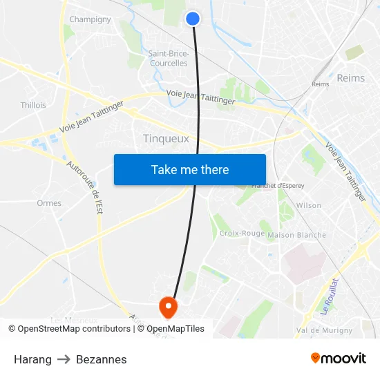 Harang to Bezannes map