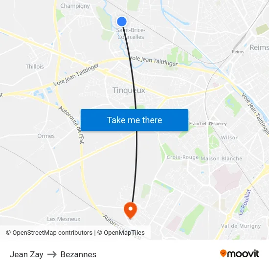 Jean Zay to Bezannes map