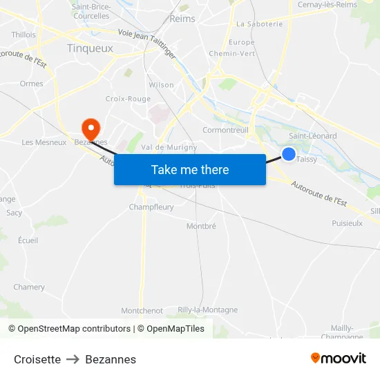 Croisette to Bezannes map