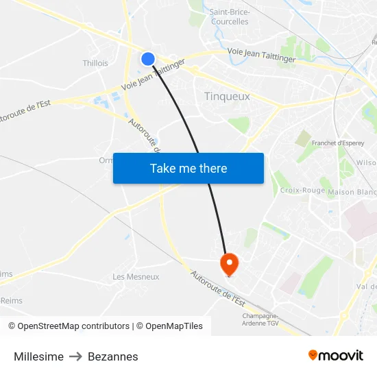 Millesime to Bezannes map